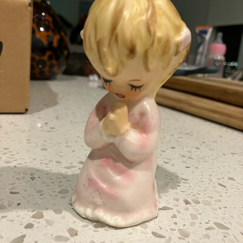 Lefton Vintage Pink and Cream Praying Child Figurine